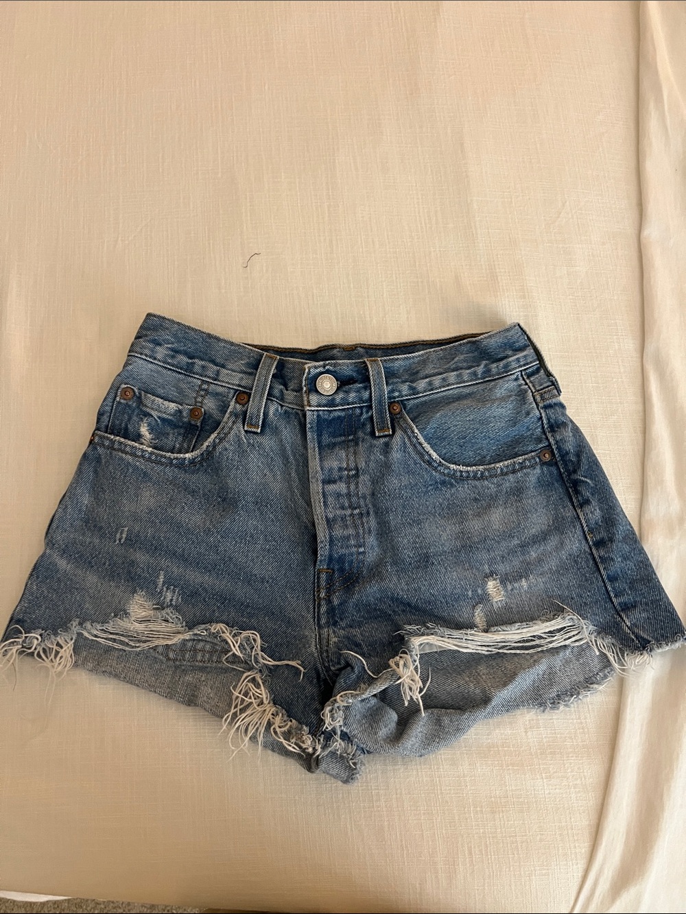 Levi's Distressed High-Rise Denim Shorts - Blue